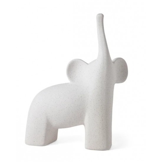 ELEFANTE EM CERAMICA CHAPISCADO BRANCO 33X8X25CM ELEFANTE EM CERAMICA CHAPISCADO BRANCO 33X8X25CM
