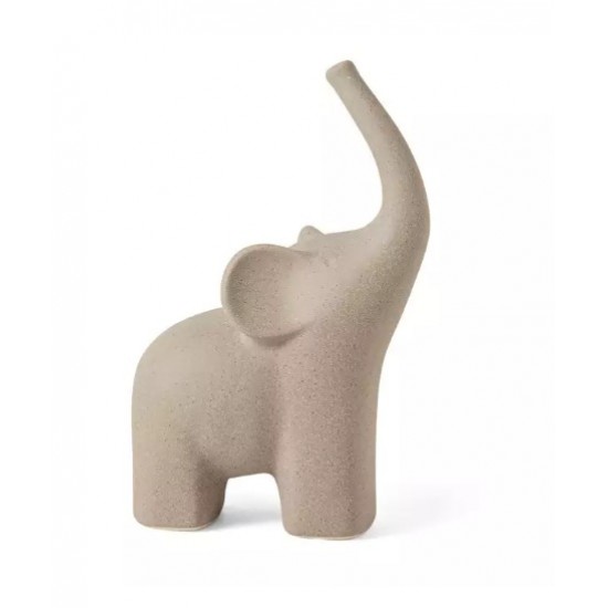 ELEFANTE EM CERAMICA CHAPISCADO CINZA 17X8X28CM