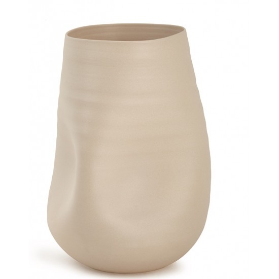VASO EM CERAMICA  AMASSADO BEGE
