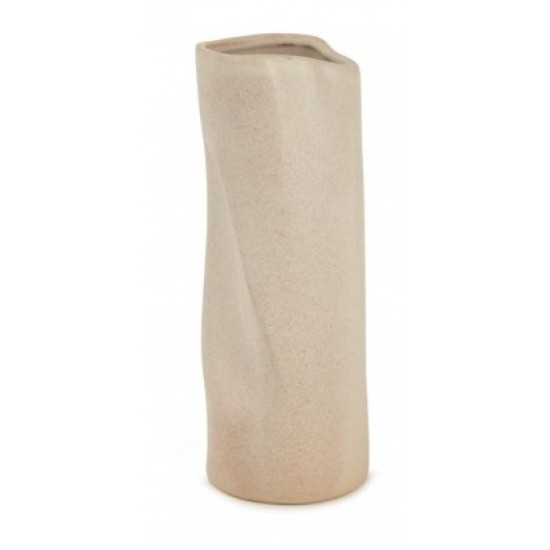 VASO EM CERAMICA BEGE TORCIDO 32CM