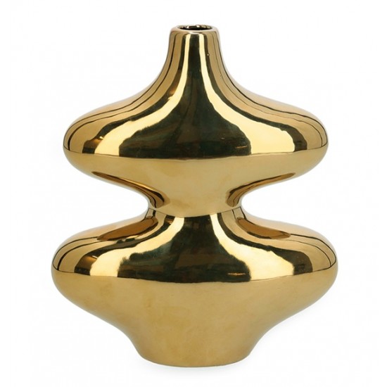 VASO EM CERAMICA ONDULAÇÃO DOURADO P VASO EM CERAMICA ONDULAÇÃO DOURADO P