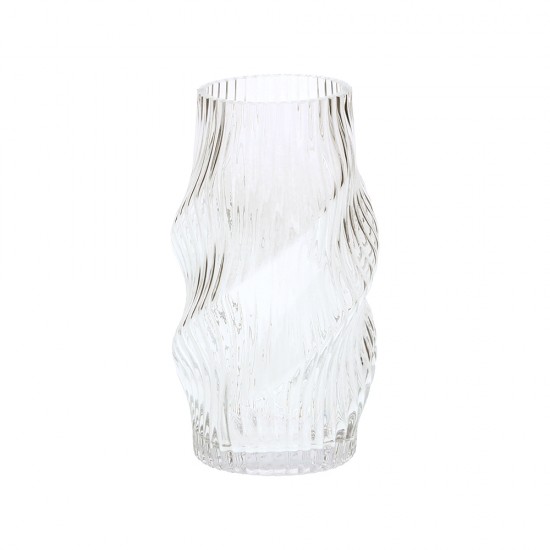 VASO EM VIDRO TRANSPARENTE CANELADO TORCIDO P