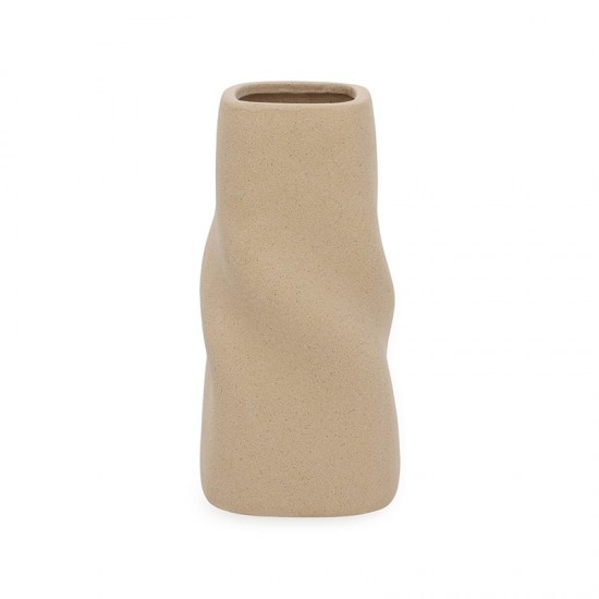 VASO EM CERAMICA TORCIDO CHAPISCADO BEGE 25CM