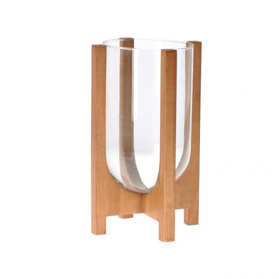 VASO EM VIDRO COM SUPORTE EM MADEIRA G