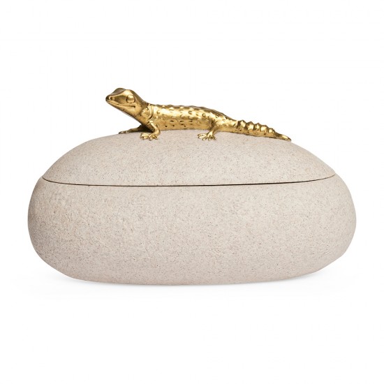 POTE DECOR EM POLIRRESINA LAGARTO DOURADO