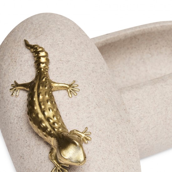 POTE DECOR EM POLIRRESINA LAGARTO DOURADO