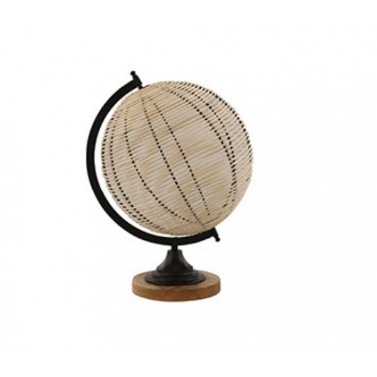 GLOBO EM MADEIRA COM BASE METAL 15X25X36CM