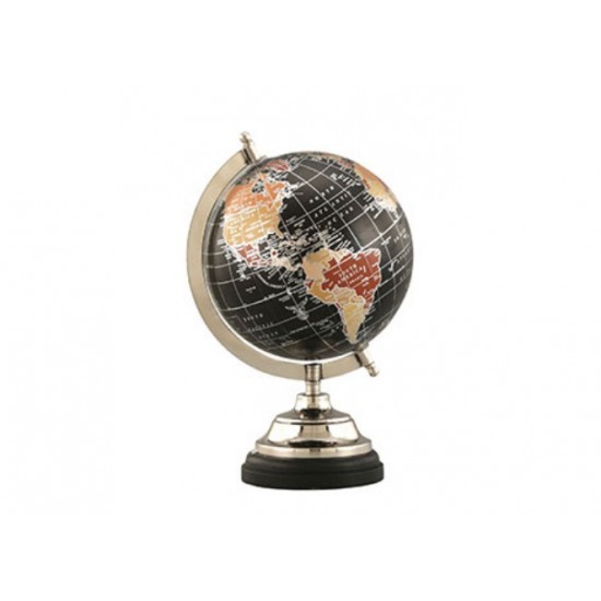 GLOBO PLASTICO COM BASE MADEIRA E METAL PRETO 11X20X27CM
