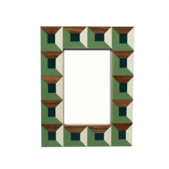 PORTA RETRATO EM RESINA E MADEIRA GEOMETRICO 10X15CM