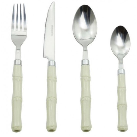 FAQUEIRO 24PÇS AÇO INOX C/ CABO BAMBU BRANCO