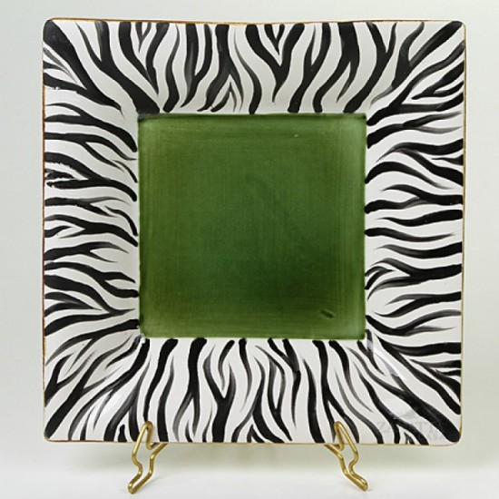 PRATO QUADRADO C/ ZEBRA NA BORDA 24CM