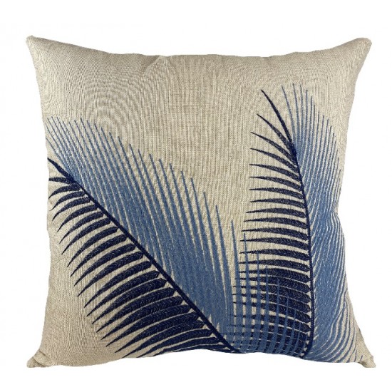ALMOFADA LINHO C/BORD AZUL  FOLHAS PALMEIRA