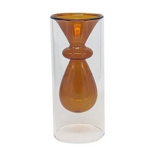 VASO DE VIDRO DUPLO TRANSPARENTE E AMBAR