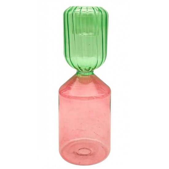CASTICAL EM VIDRO AQUARELLE VERDE C/ROSA 17,5CM