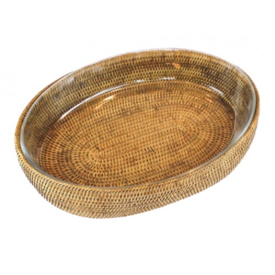 REFRATARIO OVAL C/ SUPORTE RATTAN 32CM