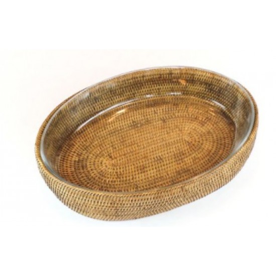 REFRATARIO OVAL C/ SUPORTE RATTAN 32CM