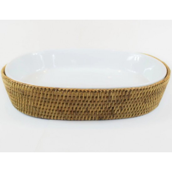 TRAVESSA DE PORCELANA OVAL 30X23CM C/ RATTAN MAYA