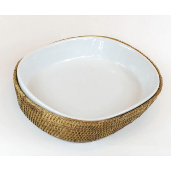 TRAVESSA DE PORCELANA OVAL 30X23CM C/ RATTAN MAYA