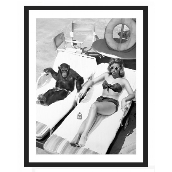 QUADRO MULHER C/ MACACO FOTOGRAFIA 33X43CM