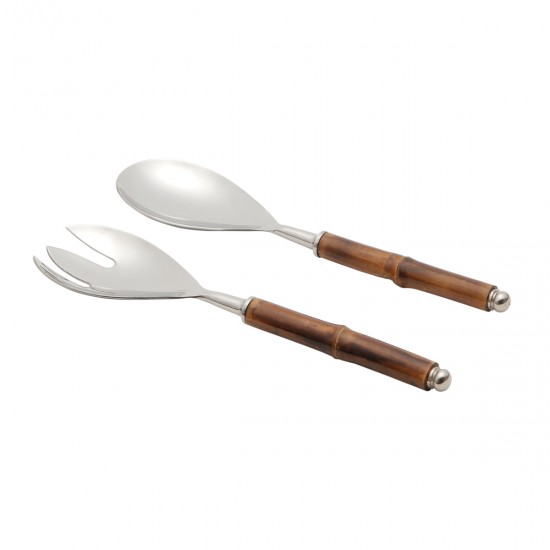 CJ P/ SALADA AÇO INOX CABO BAMBU ESCURO CJ P/ SALADA AÇO INOX CABO BAMBU ESCURO