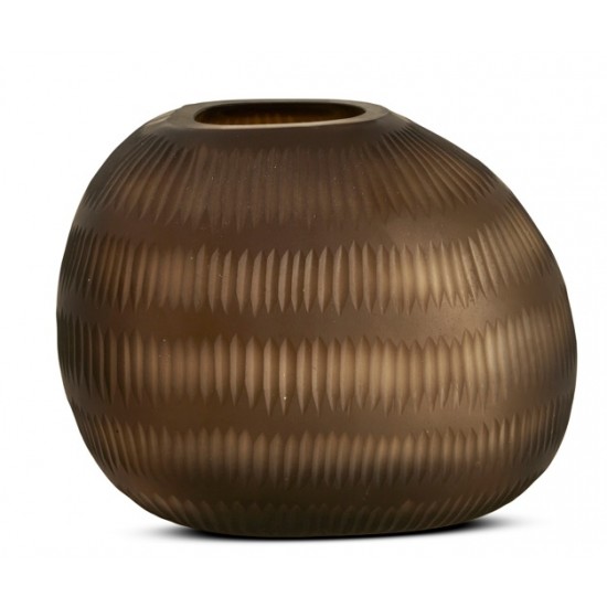 VASO DE VIDRO FOSCO MARROM NERVURAS P