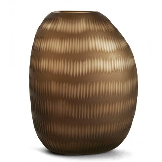 VASO DE VIDRO FOSCO MARROM NERVURAS M
