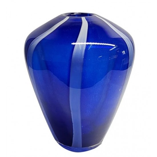 VASO DE VIDRO AZUL C/ LISTRAS G