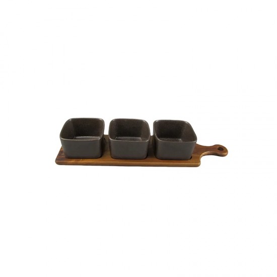 CONJUNTO PETISQUEIRA EM CERÂMICA BANDEJA MADEIRA COM 3 BOWLS CONJUNTO PETISQUEIRA EM CERÂMICA BANDEJA MADEIRA COM 3 BOWLS
