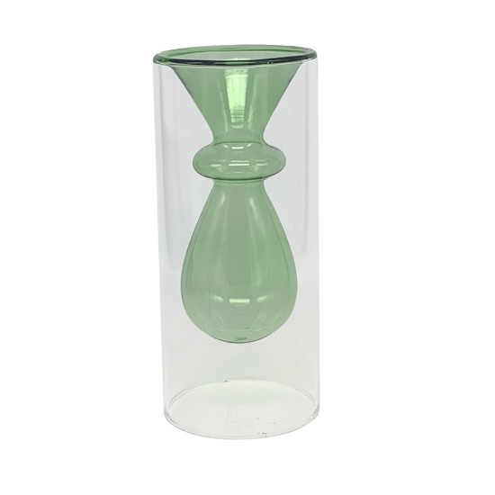VASO DE VIDRO DUPLO TRANSP E VERDE