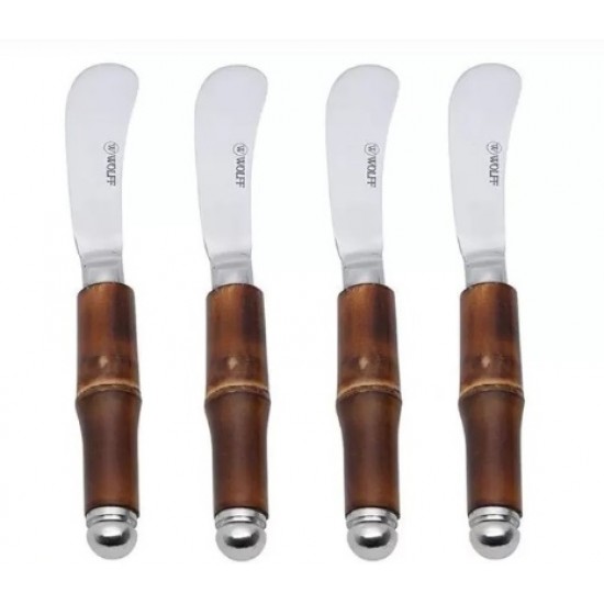 CJ 4 PCS ESPATULAS  INOX CABO BAMBU ESCURO