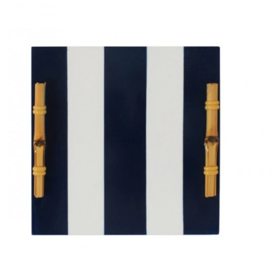 PORTA JARRA QUADRADO C/BAMBU LISTRADO AZUL BIC/ BRANCO PORTA JARRA QUADRADO C/BAMBU LISTRADO AZUL BIC/ BRANCO